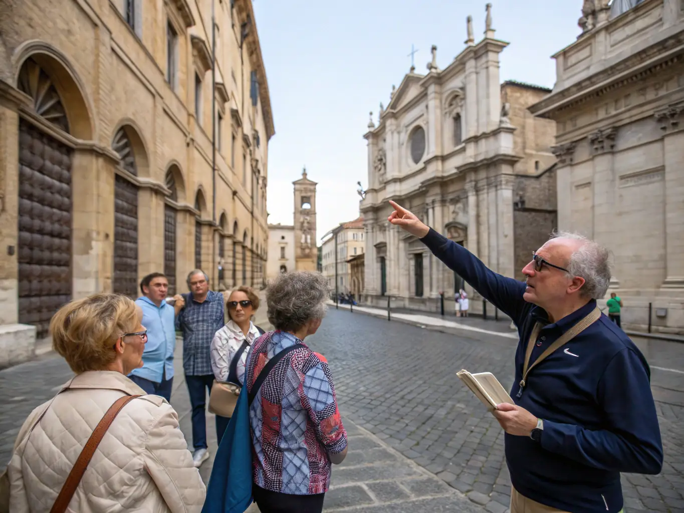 A photograph of a guided tour group visiting a historical site in Chameyrat, led by a knowledgeable member of the organization.